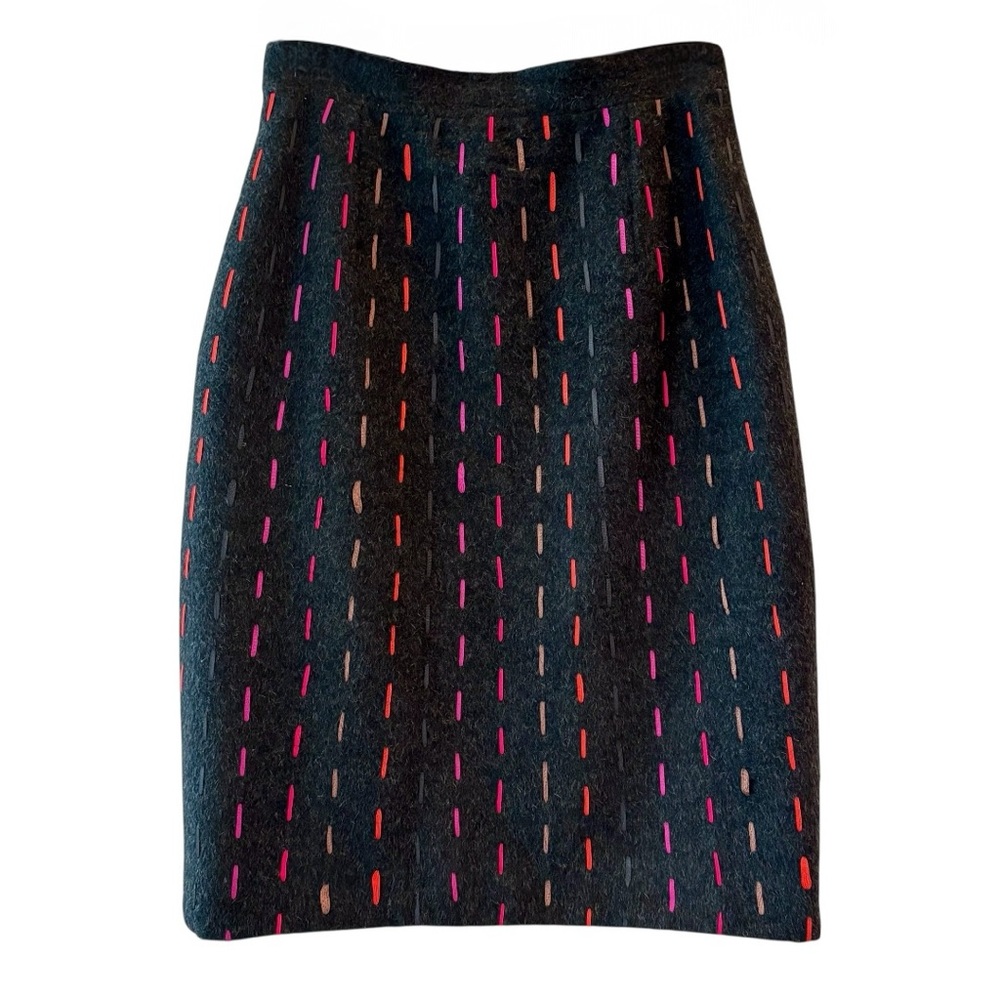 Artezzano Baby Alpaca Lambswool Handcrafted Tailored Skirt Gray Multicolor Rare